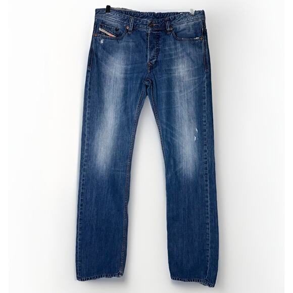 Diesel Jeans Mens Blue Denim 33x34 Viker Button Fly Distress Straight Leg School - Picture 1 of 10